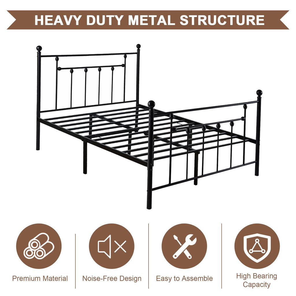 VECELO Queen Size Metal Bed Frame with Headboard and Footboard I839797