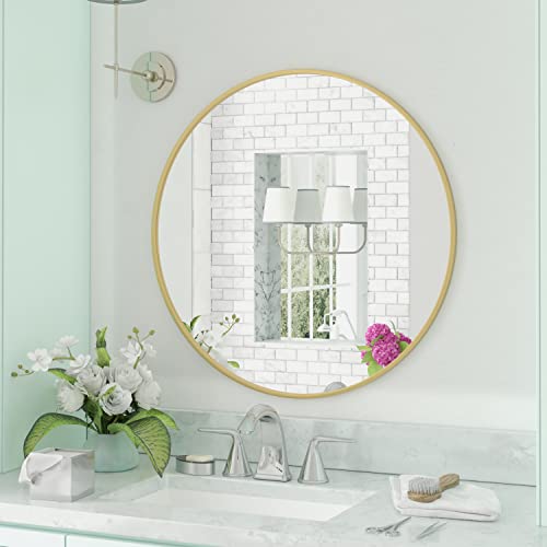 Gold Circle Wall Mirror 36 Inch Round for Entryways, Living Rooms S36398