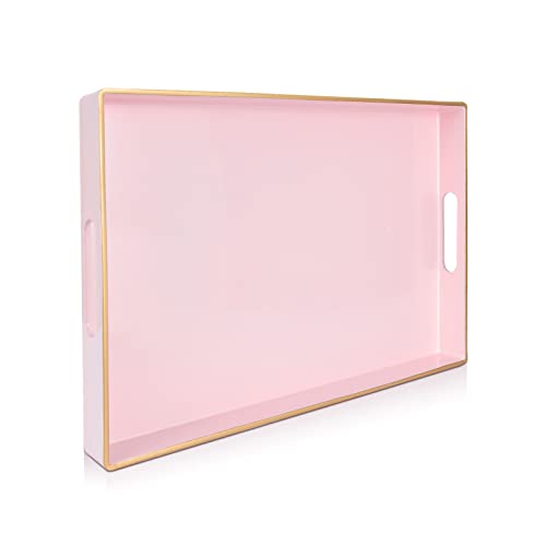 Gifturbo Blue Serving Tray with Handles, Rectangular Plastic Tray J15614