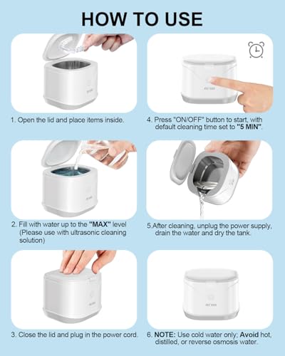 BCOM Ultrasonic Retainer Cleaner 46kHz, Portable Jewelry Cleaner for Dental Retainer, Watch, Ring H869133