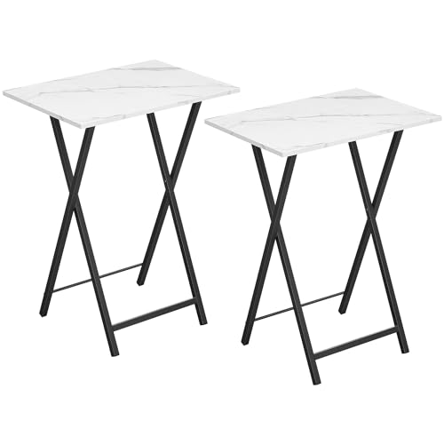HOOBRO Folding TV Tray Tables, Set of 2, Marble and Gold C48497