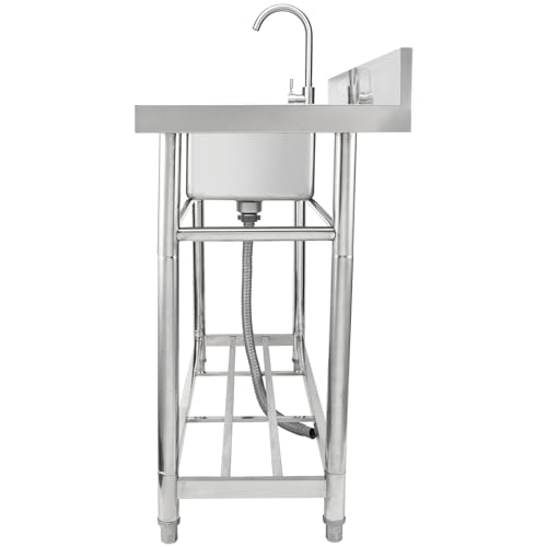 VEVOR Stainless Steel Utility Sink with Workbench Faucet and Legs, 39.4 x 19.1 x 37.4 in L559