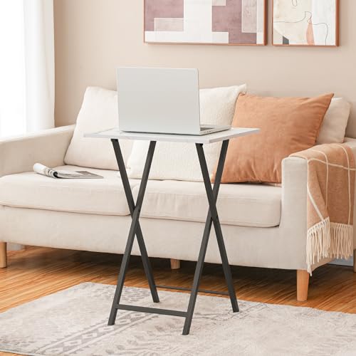 HOOBRO Folding TV Tray Tables, Set of 2, Marble and Gold C48497