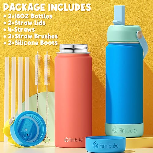 Fimibuke Kids Insulated Water Bottle 18oz with Straw, 2 Pack Ocean Life X374824