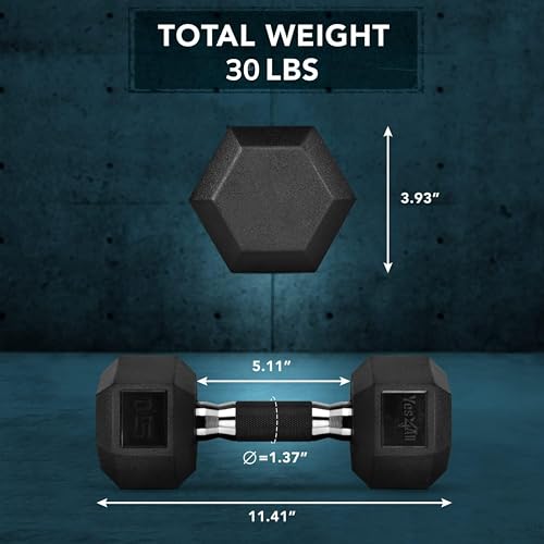 Yes4All Chrome Rubber Grip Hex Dumbbells Pair 10-30 LBS N436