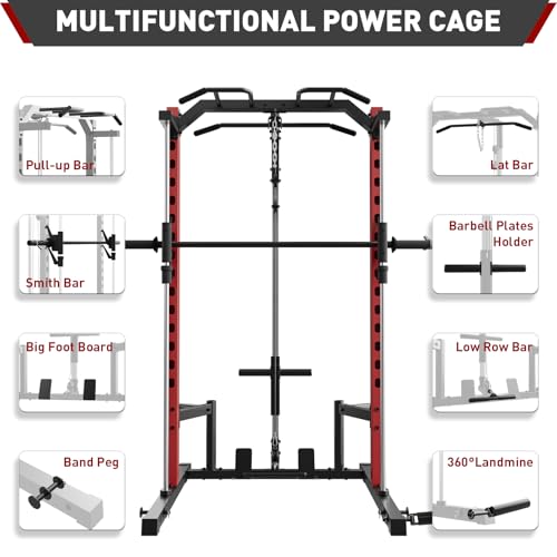 OPPSDECOR Power Cage with LAT Pull Down and Cable Row for Home Gym P333462