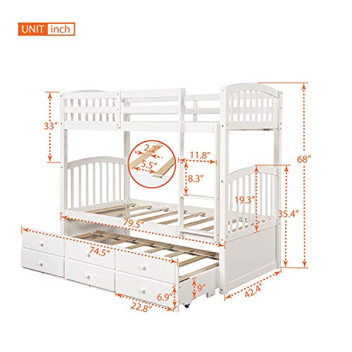 Harper & Bright Designs Twin Over Twin Bunk Bed with Storage Drawers, Solid Wood, Espresso P440327
