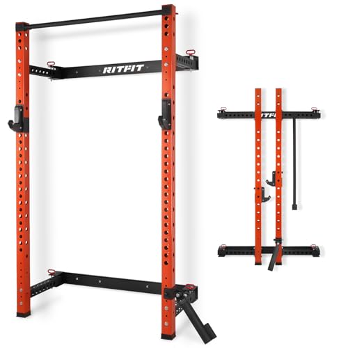 RitFit Multi-Functional Folding Squat Rack for Home Gym, Wall Mounted with Attachments V171188
