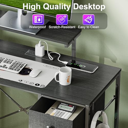 X-cosrack 33.5" Small Gaming Desk with LED Lights & Power Outlets, Black B62968