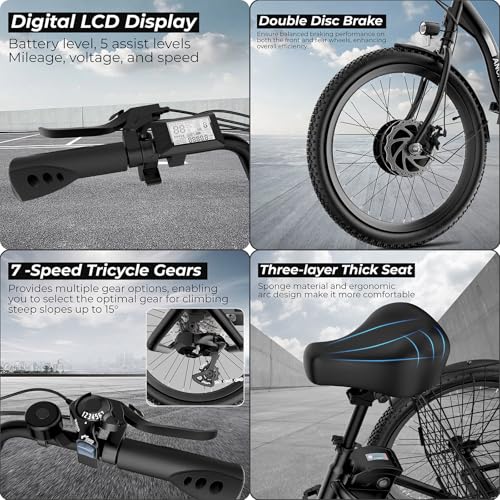 ANCHEER Electric Tricycle for Adults, 350W Folding 3-Wheel Ebike, 48V 499Wh S15636