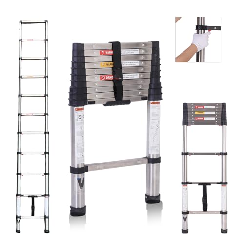 Telescoping Ladder,16.5FT Telescoping A Frame Ladders with Movable Wheel,Household Use Stainless Steel Folding Ladder,Multi-Purpose Collapsible Ladder for Outdoor Work