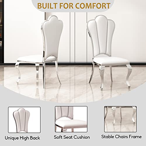 Goujxcy White Marble Dining Table Set for 6 with 4 Leather Chairs M989