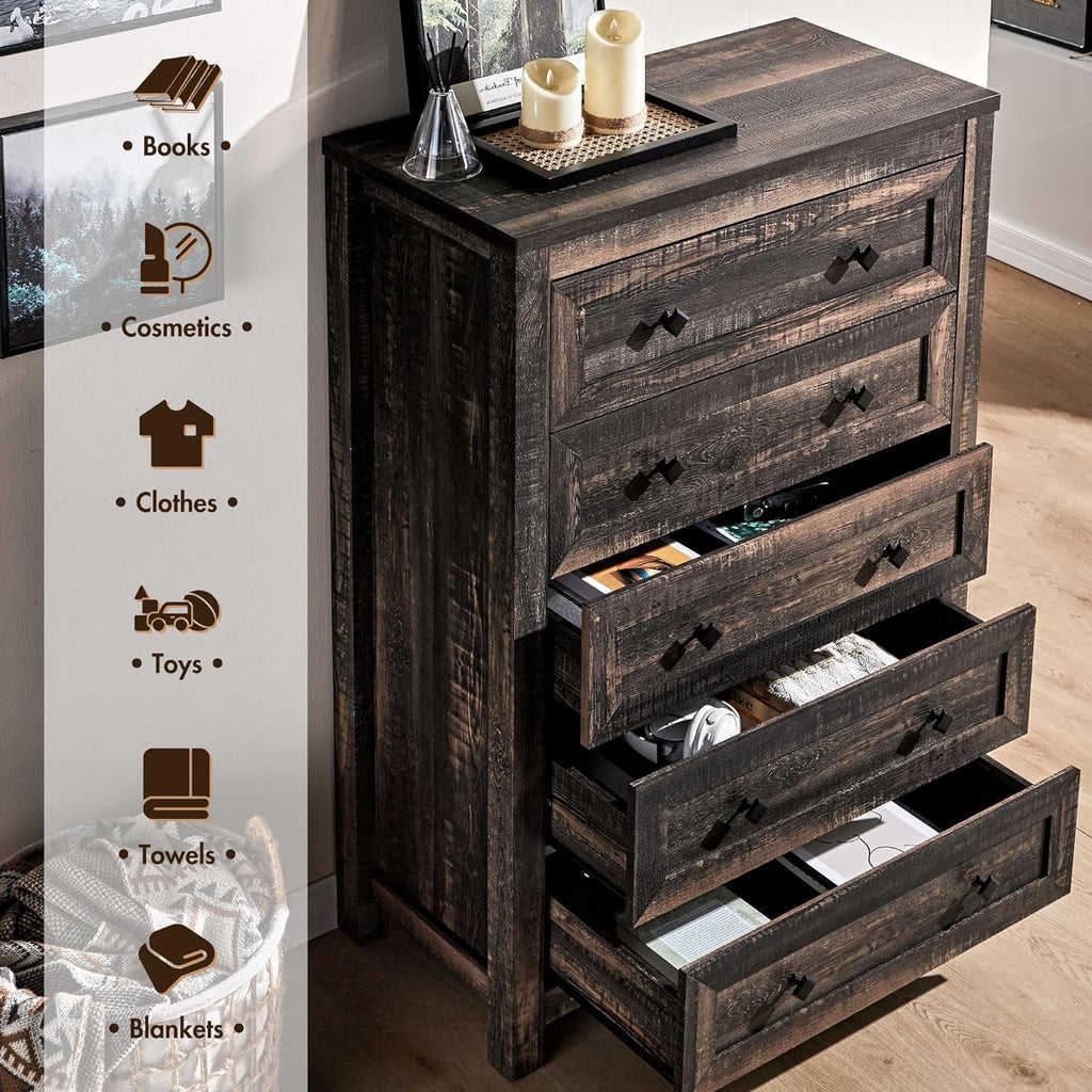 Amerlife 5 Drawers Dresser for Bedroom, Dark Oak A540261