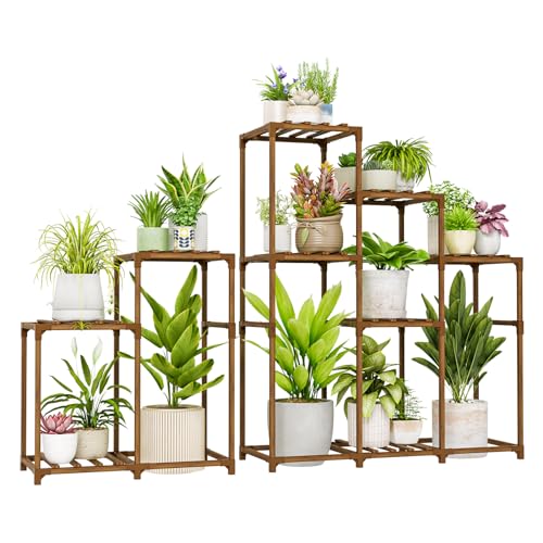 Bamworld Plant Stand Indoor Outdoor Wood Plant Rack 3 Tier Ladder D51744