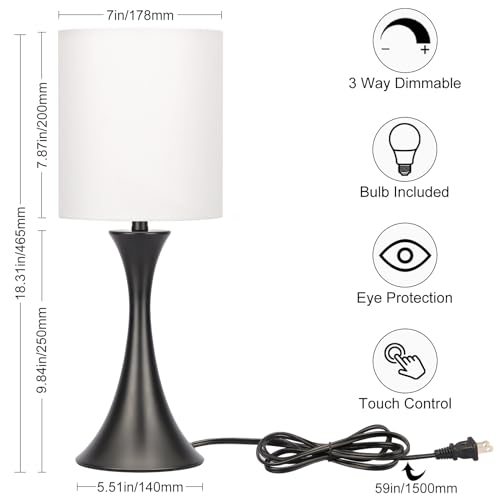 Dimmable Bedside Lamp with Touch Control, Beige Shade, LED Bulb Included S148