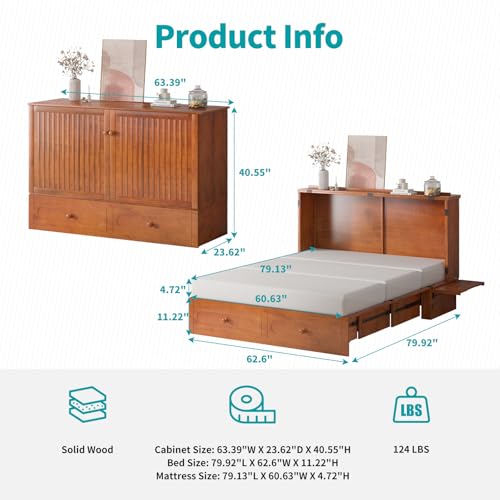 BALUS Murphy Cabinet Bed Queen with USB Charging Station, Tri-Fold Mattress, Dark Grey V81631