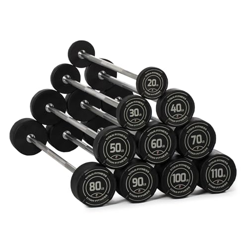 Titan Fitness Rubber Curl Fixed Barbells, Pre-Loaded Weight Bar Y406