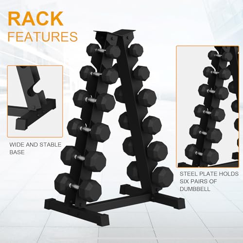 Rubber Coated Hex Dumbbell Weight Set with Rack for Home Gym T691259