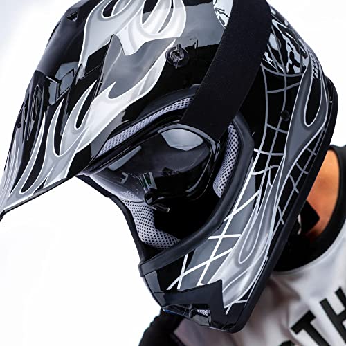 SLMOTO Dot Youth Kids Motocross Offroad Helmet with Goggles and Gloves Blue Skull D851858