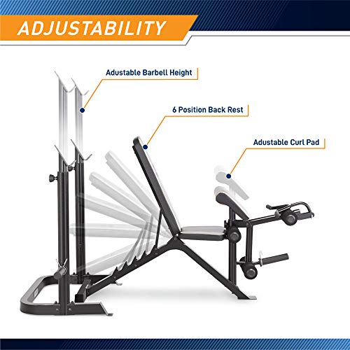 Marcy Olympic Workout Bench with Preacher Curl Pad and Weight Rack, White/Black R86365