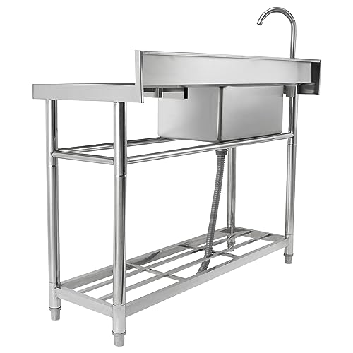 VEVOR Stainless Steel Utility Sink with Workbench Faucet and Legs, 39.4 x 19.1 x 37.4 in L559