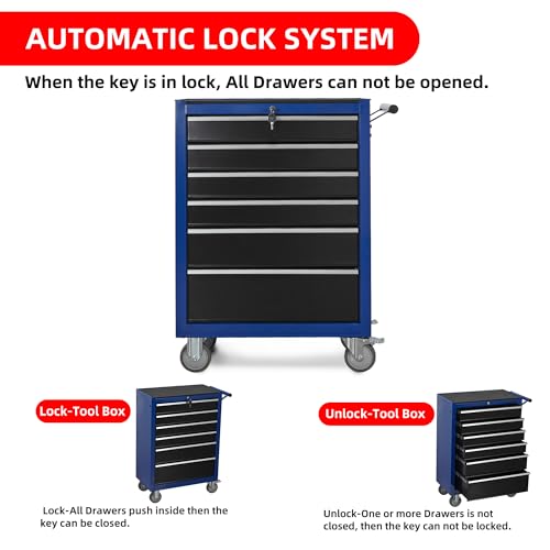 6-Drawer Rolling Tool Chest Cabinet with Wheels and Locking, Black W270288