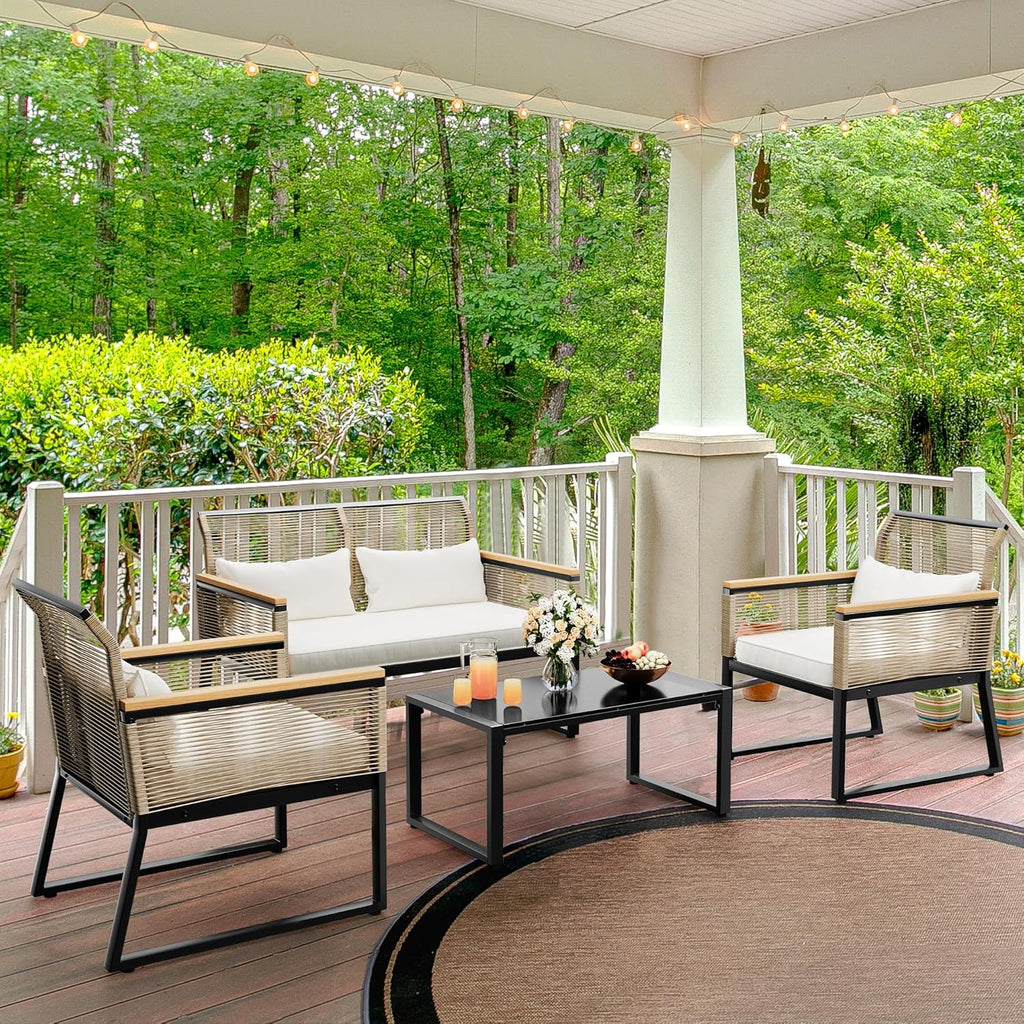 YITAHOME Patio Wicker Outdoor Bistro Set 4-Piece with Gray Cushions I870625