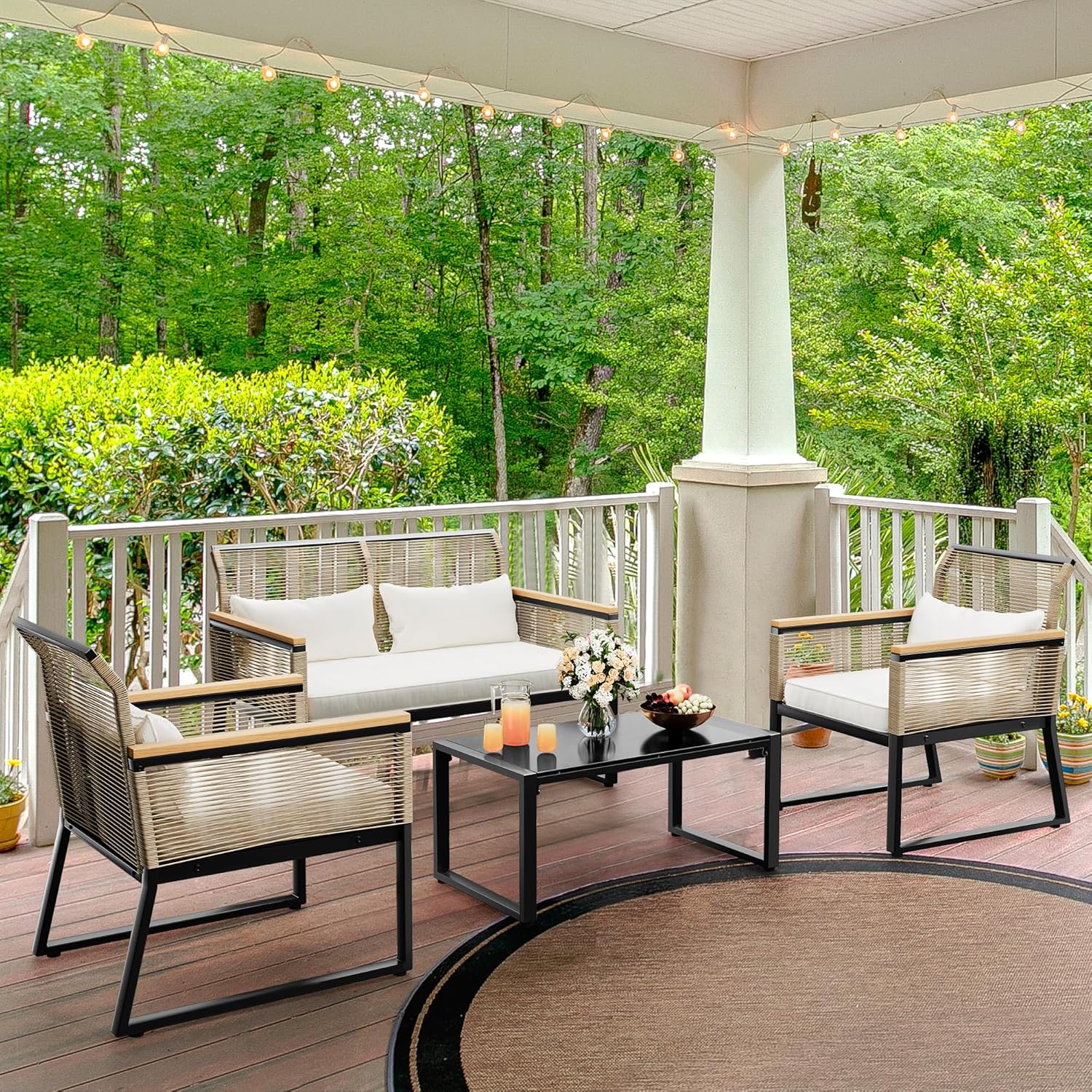 YITAHOME Patio Wicker Outdoor Bistro Set 4-Piece with Gray Cushions I870625