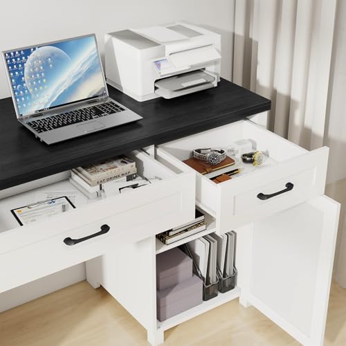 Farmhouse 61" Executive Desk with 5 Drawers and Charging Station, Pure Black W116439