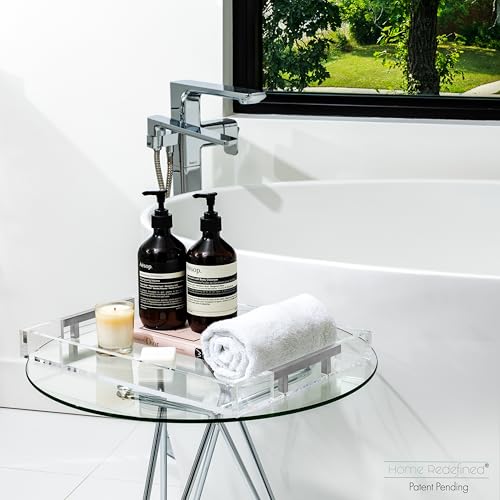 White Marble Faux Leather Decorative Tray with Handles D972626