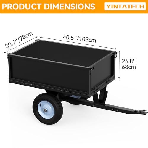 YINTATECH 500lbs Lawn Mower Trailer & ATV Dump Trailer, Heavy-Duty Tow Behind Dump Cart, Black B63497