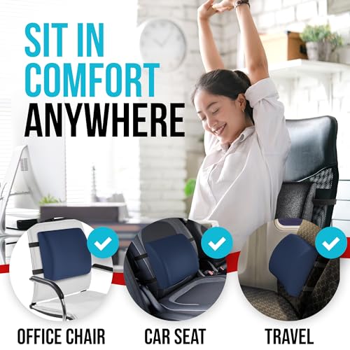 FORTEM Office Chair Cushion and Back Support, Memory Foam Lumbar Pillow, Non Slip, XL V440