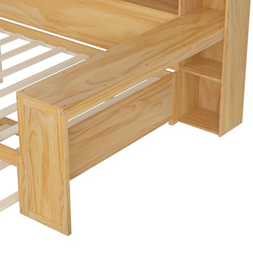 Bellemave Twin Corner Bed Frame with Storage Shelves and Desk, Gray L74206