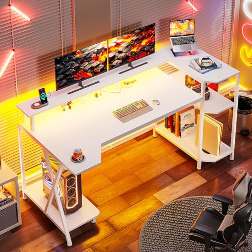 SEDETA Gaming Desk 70.8'' with LED Lights and Storage Shelves, Black Y2845