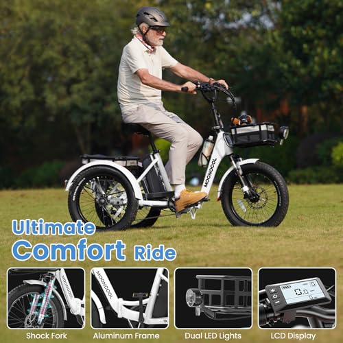 MOONCOOL Electric Trike for Adults, 20" Folding 3-Wheel Ebike, 500W Motor, Removable Battery W50658