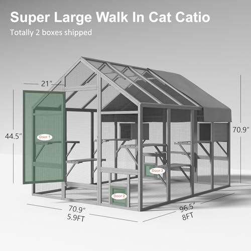 Large Catio Outdoor Cat Enclosure with 7 Platforms, 2 Resting Boxes and 2 Bridges D98397