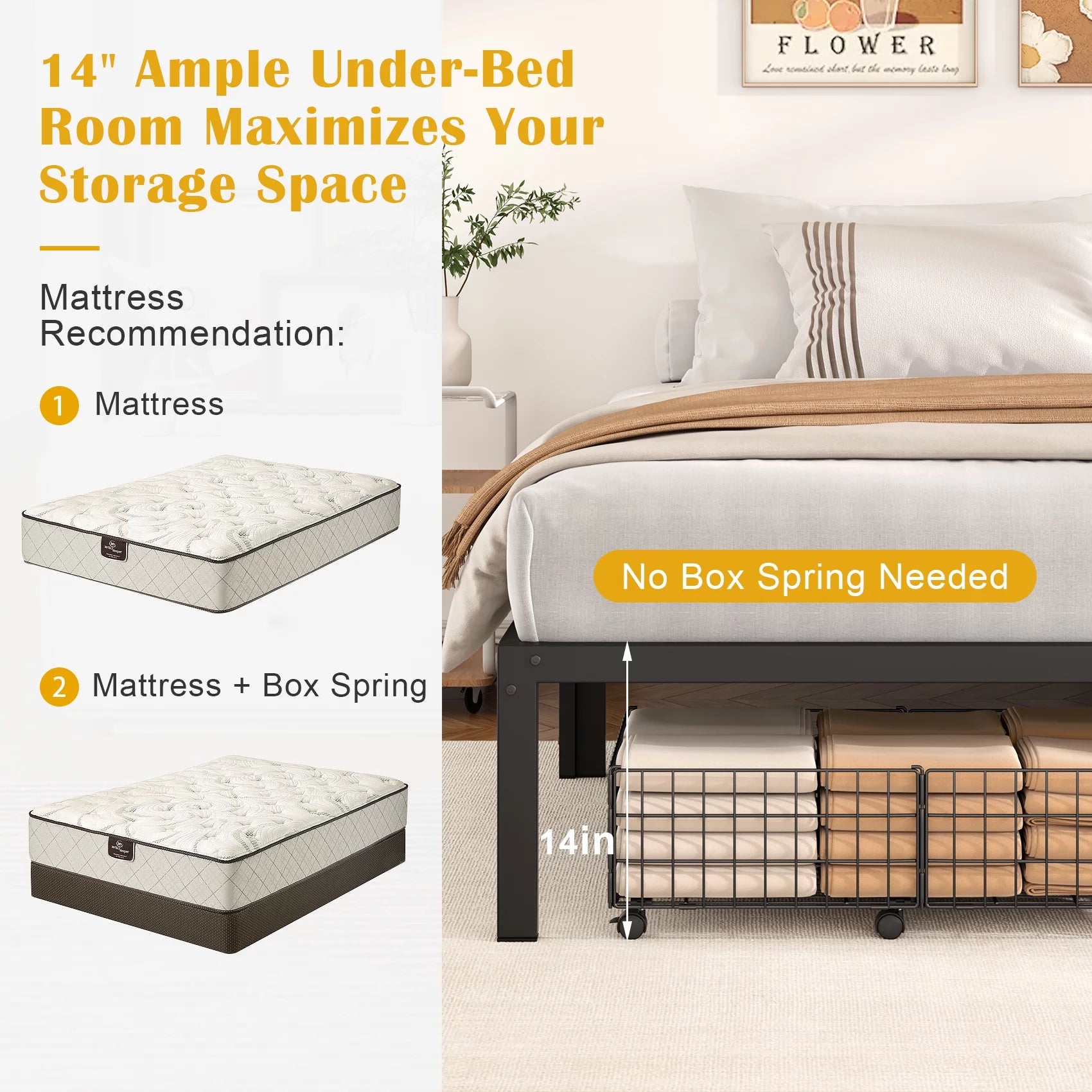 Mr IRONSTONE Heavy Duty Twin Metal Platform Bed Frame with 14 Inch Storage, Black Y447