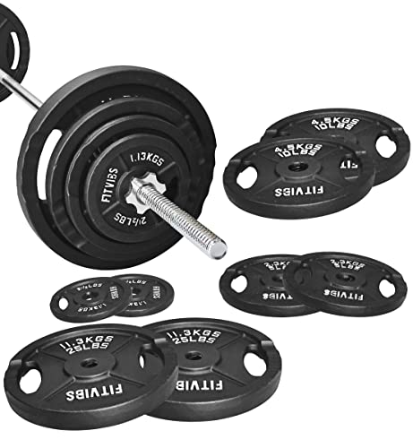 Cast Iron Weight Plates Set with 5FT Barbell, 95-Pound A28274