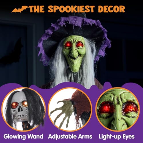 JOYIN 59" Halloween Hanging Witch Decor with Light Up Skull Wand X22425