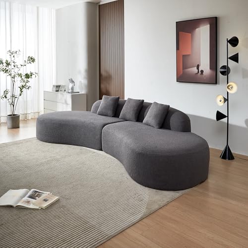Modern Curved Sectional Sofa 5-Seater Sherpa Fabric Beige X2818