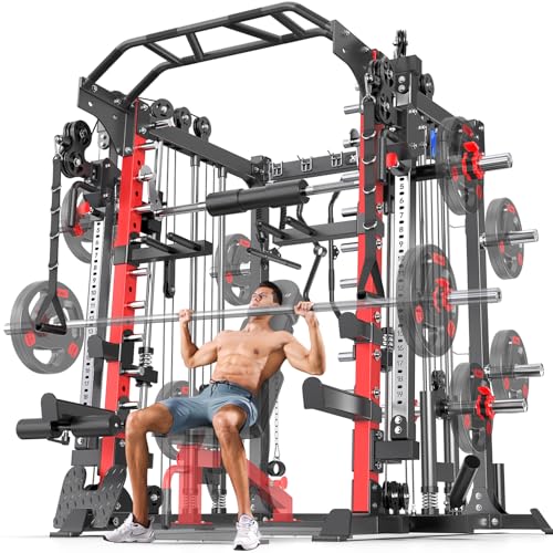 Power Cage Smith Machine Power Rack with Cable Crossover for Home Gym X175525