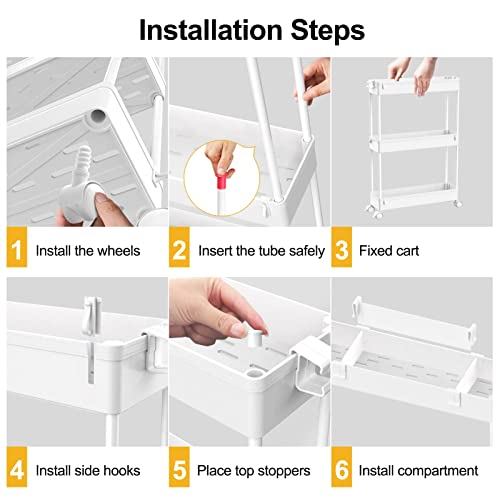 SPACELEAD Slim Storage Cart 4 Tier, Rolling Utility Cart for Bathroom & Kitchen, White Q18019