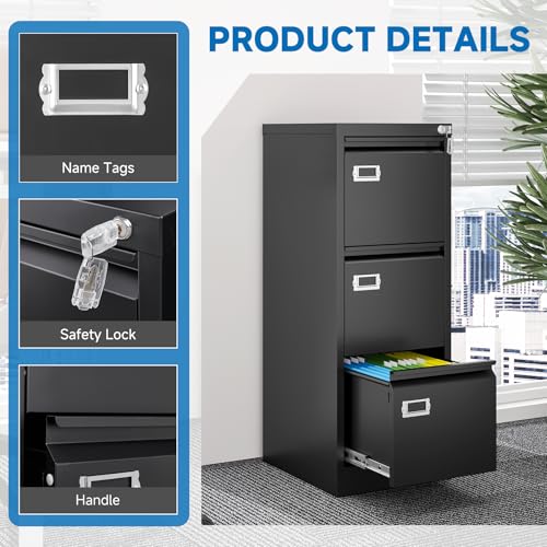 2 Drawer Vertical File Cabinet with Lock for Letter Size, Steel Office Storage Y50014
