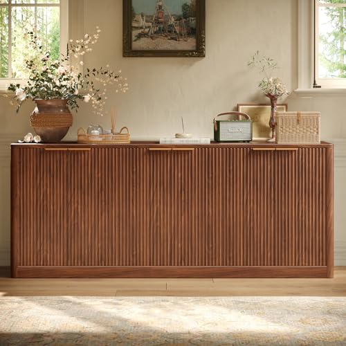 67" Fluted Oak Buffet Cabinet Sideboard with 6 Doors A1241
