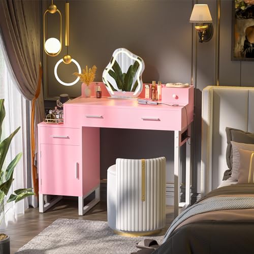 Black Vanity Desk with 4 Drawers and Charging Station O896