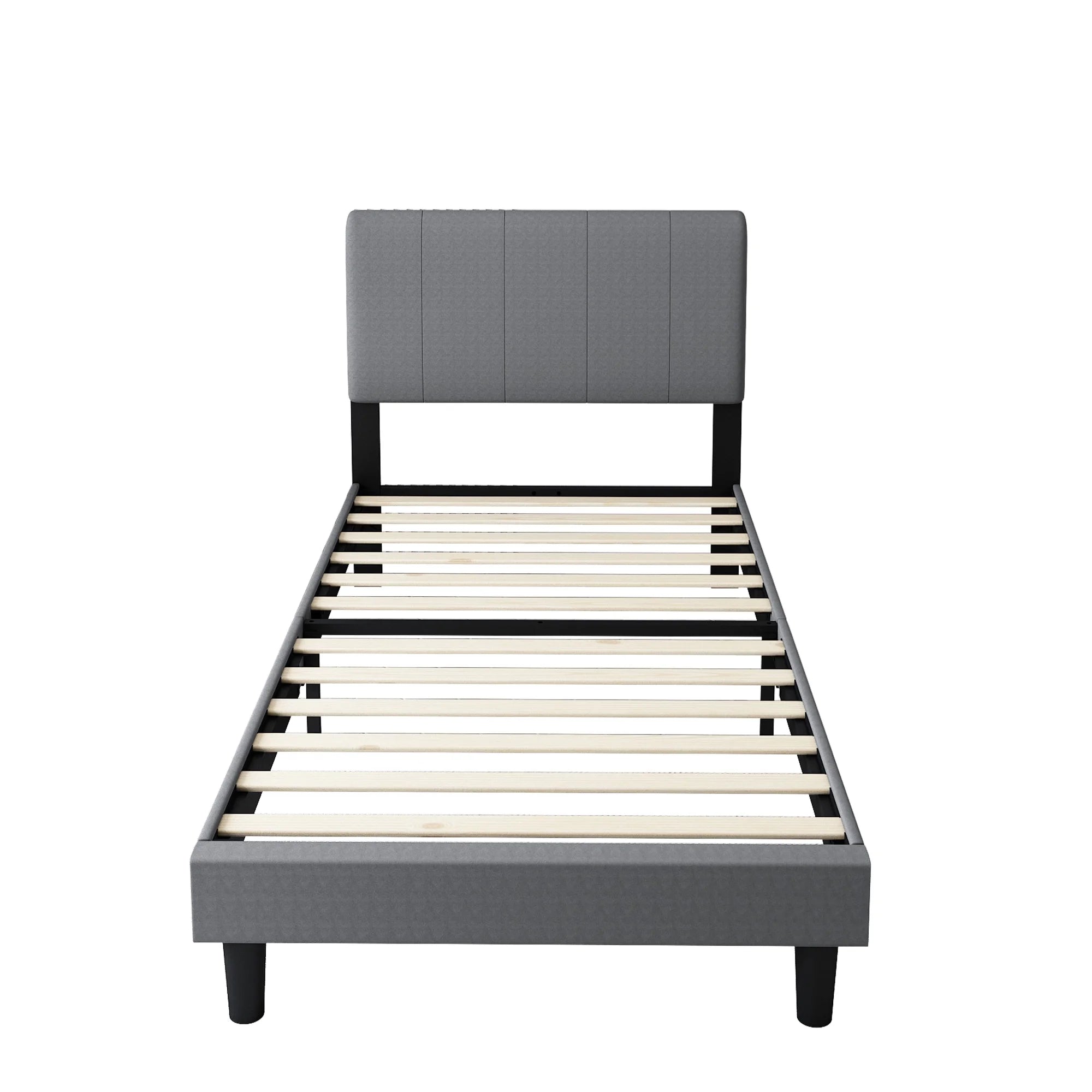SYNGAR Twin Bed Frame, Fabric Upholstered Platform Bed with Adjustable Headboard, Grey P101127