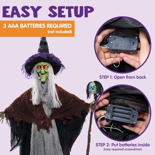 JOYIN 59" Halloween Hanging Witch Decor with Light Up Skull Wand X22425