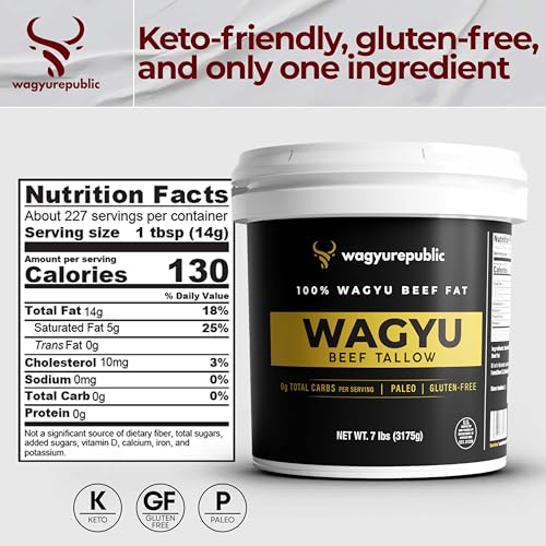 Wagyu Republic Grass Fed Beef Tallow for Cooking, Steak, and Balm - 7lbs D8438