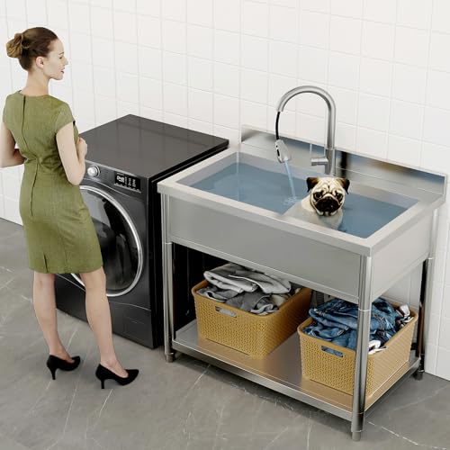 Stainless Steel Freestanding Utility Sink with Pull-out Faucet K489