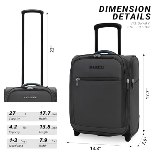 Verage Under Seat Luggage with Wheels, Softside Spinner Carry On, Navy 14-Inch A51804